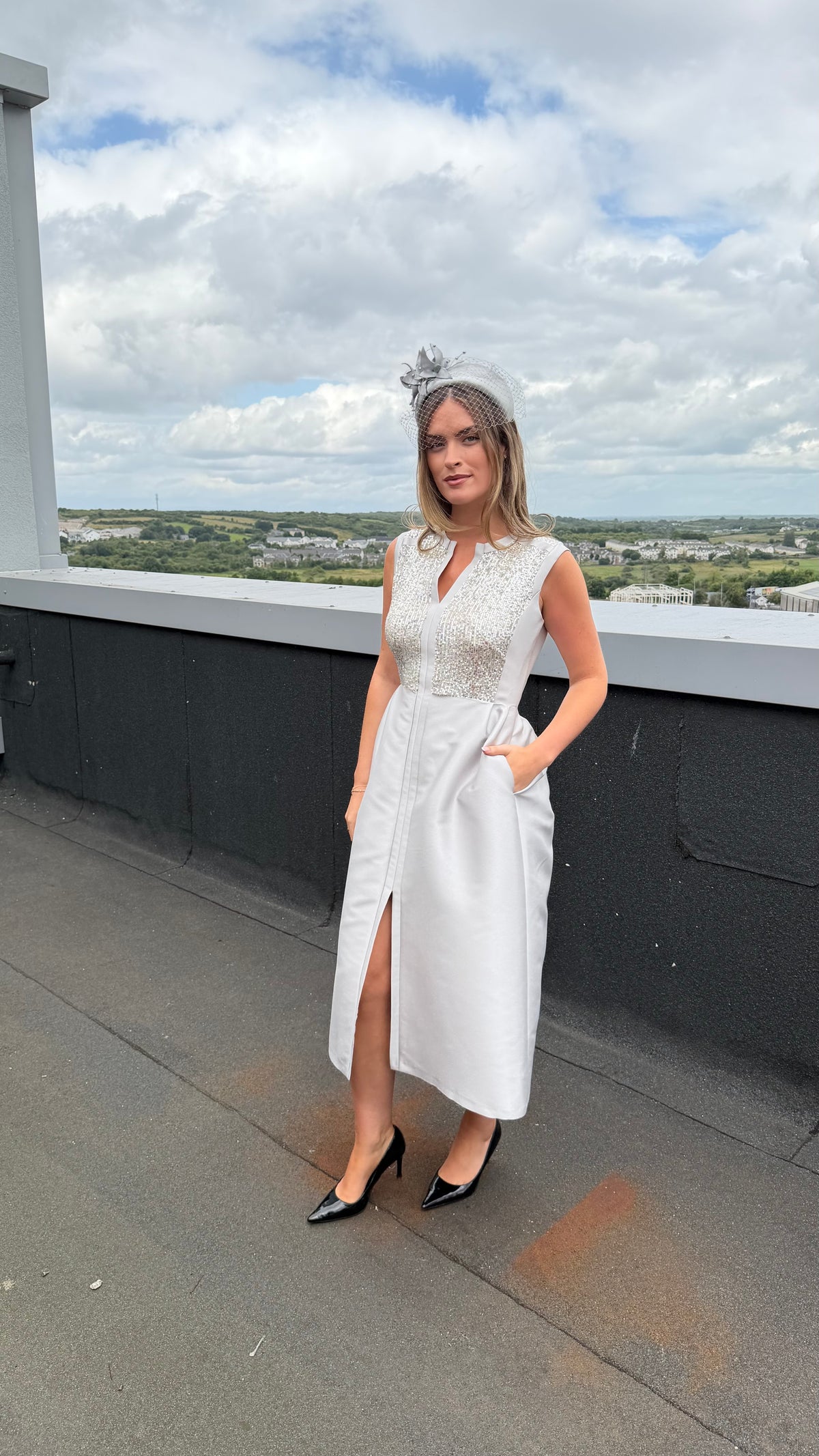 Jenny Sequin Midi Dress in Silver
