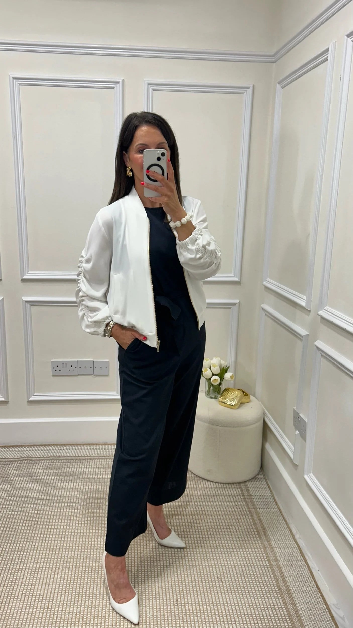 Linda White Bomber Jacket