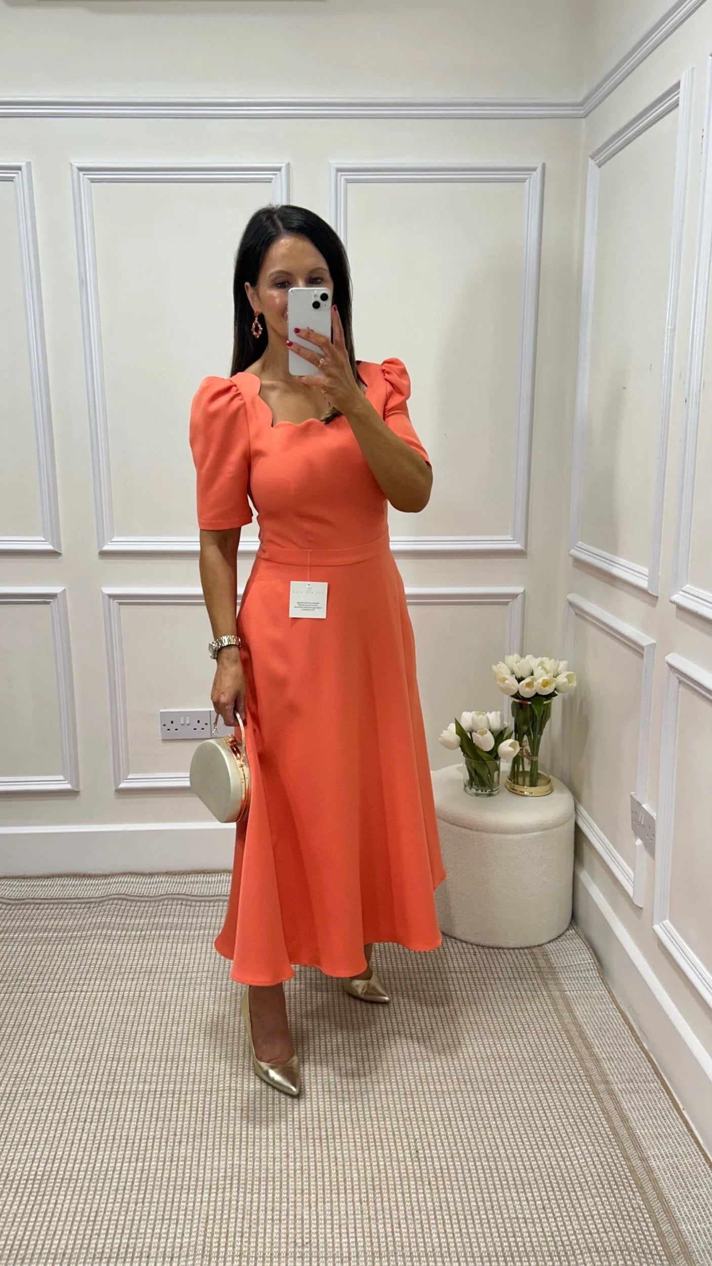 Livia Apricot Orange Square Neck Dress