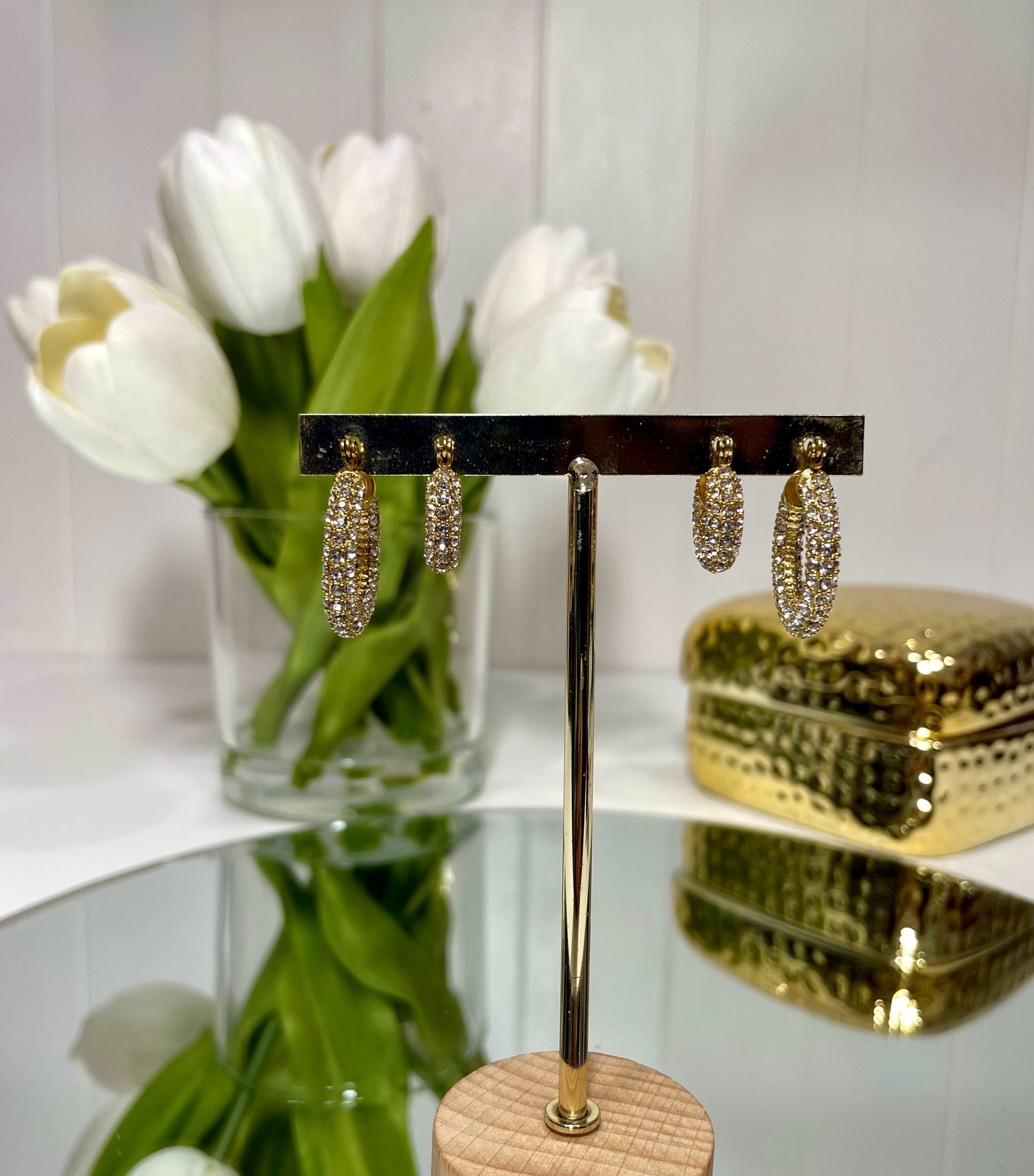 Rita Gold/Diamonte Hoop Earrings