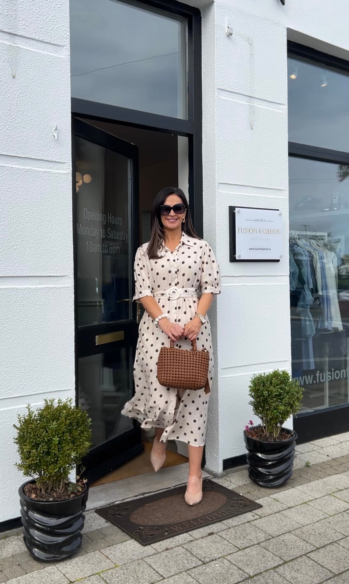 Samantha Cream / Brown Polka Dot Dress