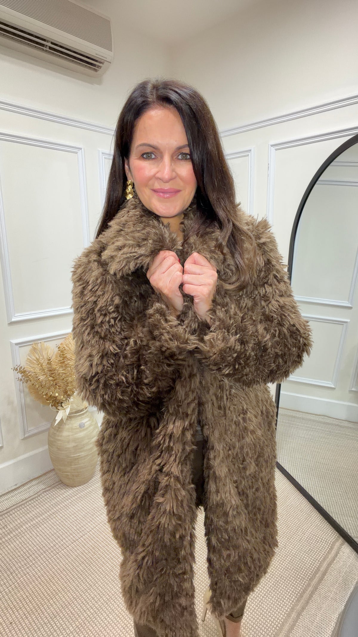 Fursal Brown Shaggy Fur Coat