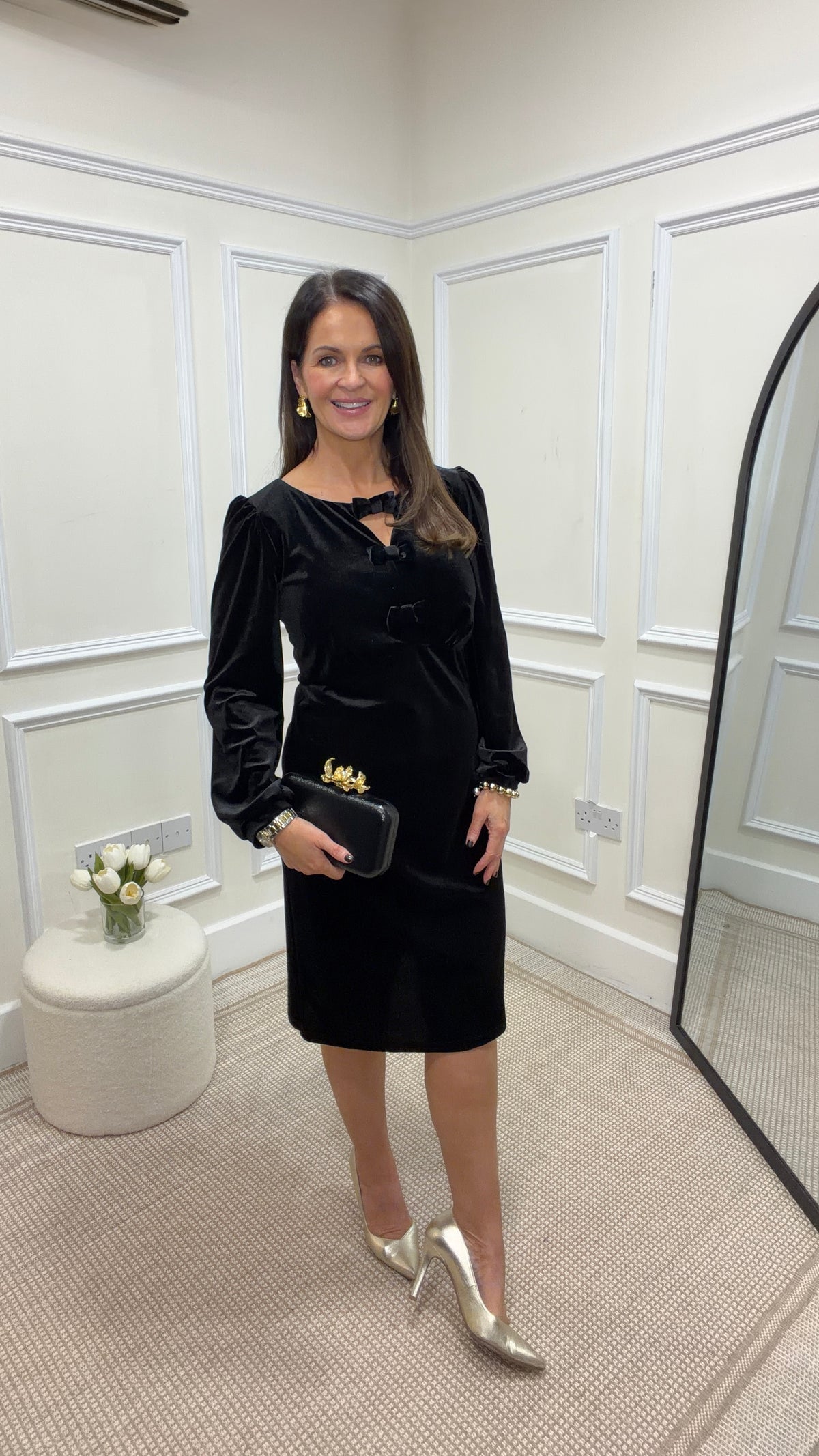 Faith Black Velvet Dress with Bow Detail