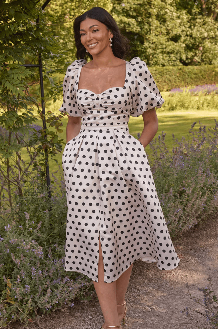 Audrey Champagne/Black Polka Dot Dress