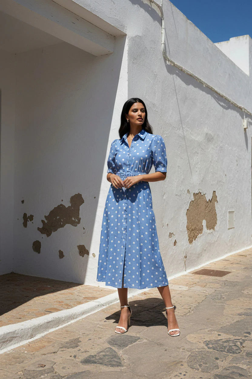 Samantha Blue Polka Dot Dress