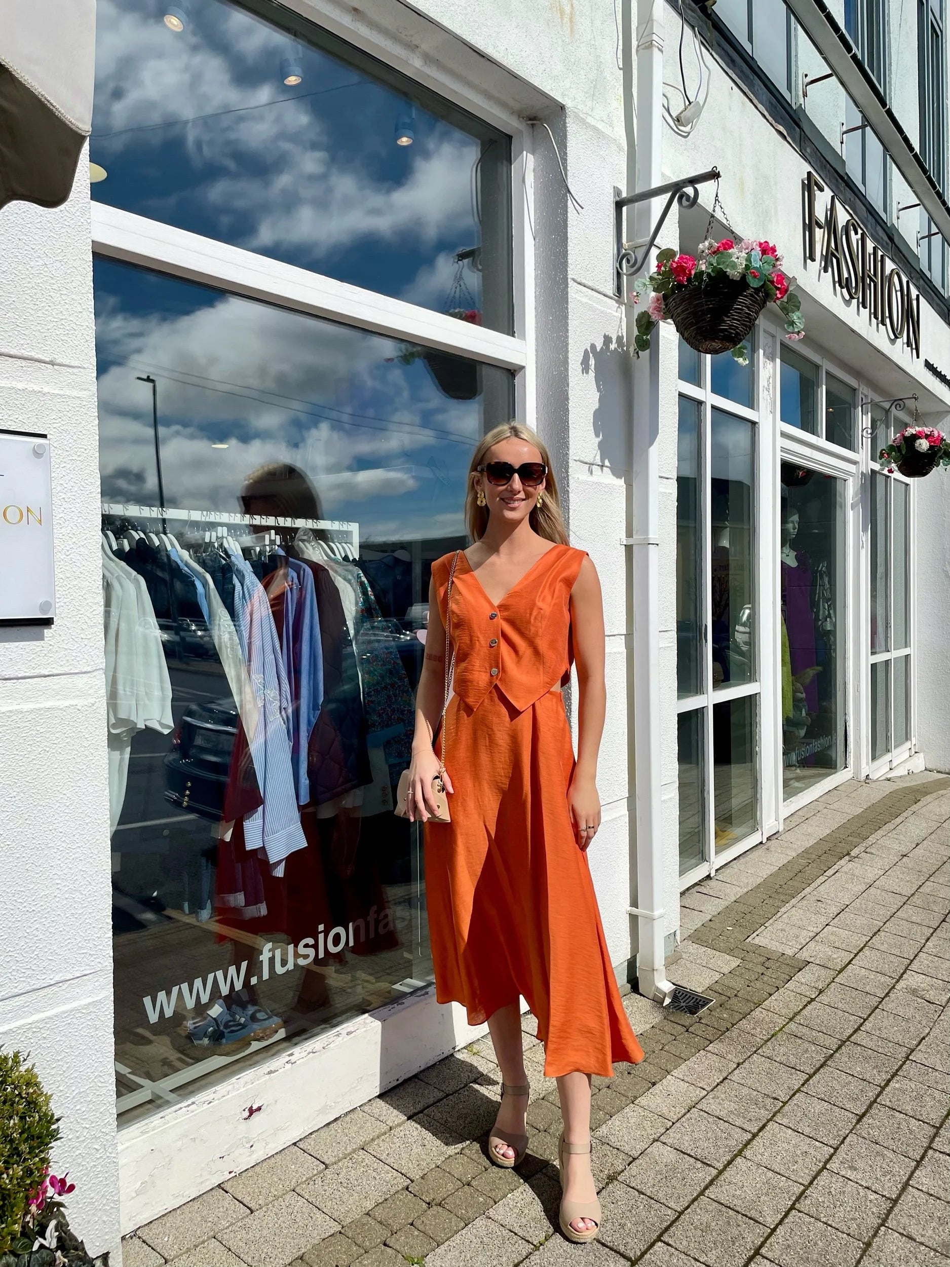 Katelyn Orange Linen Dress