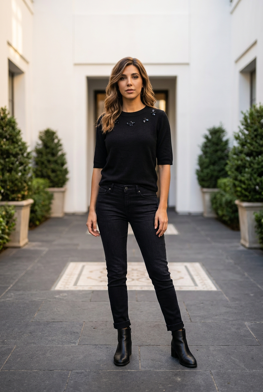Natalie Black Sequin Flower Knit