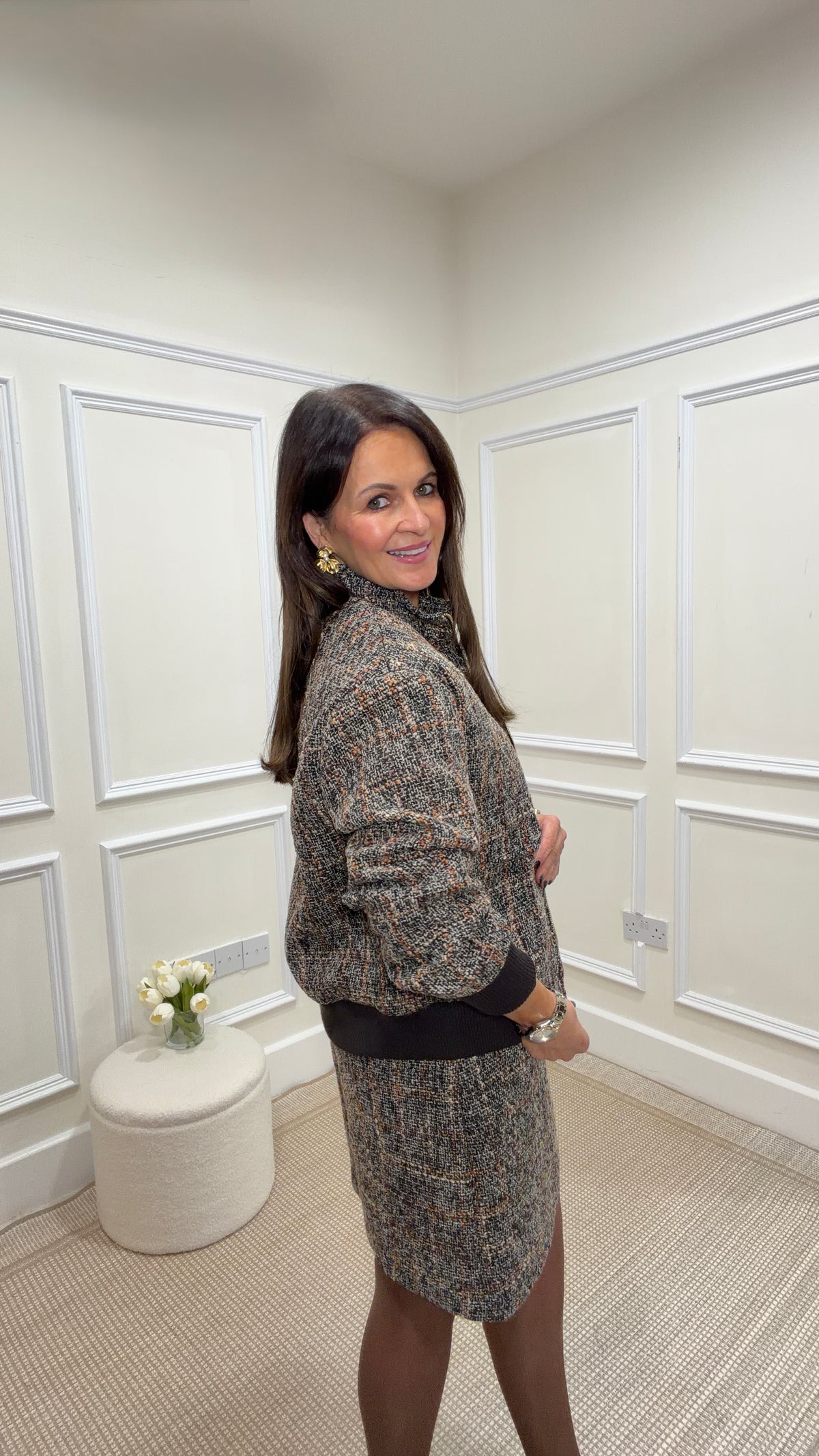 Darcy Brown Tweed Bomber Jacket
