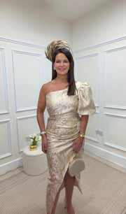 Diana Gold Metallic One-Shoulder Dress