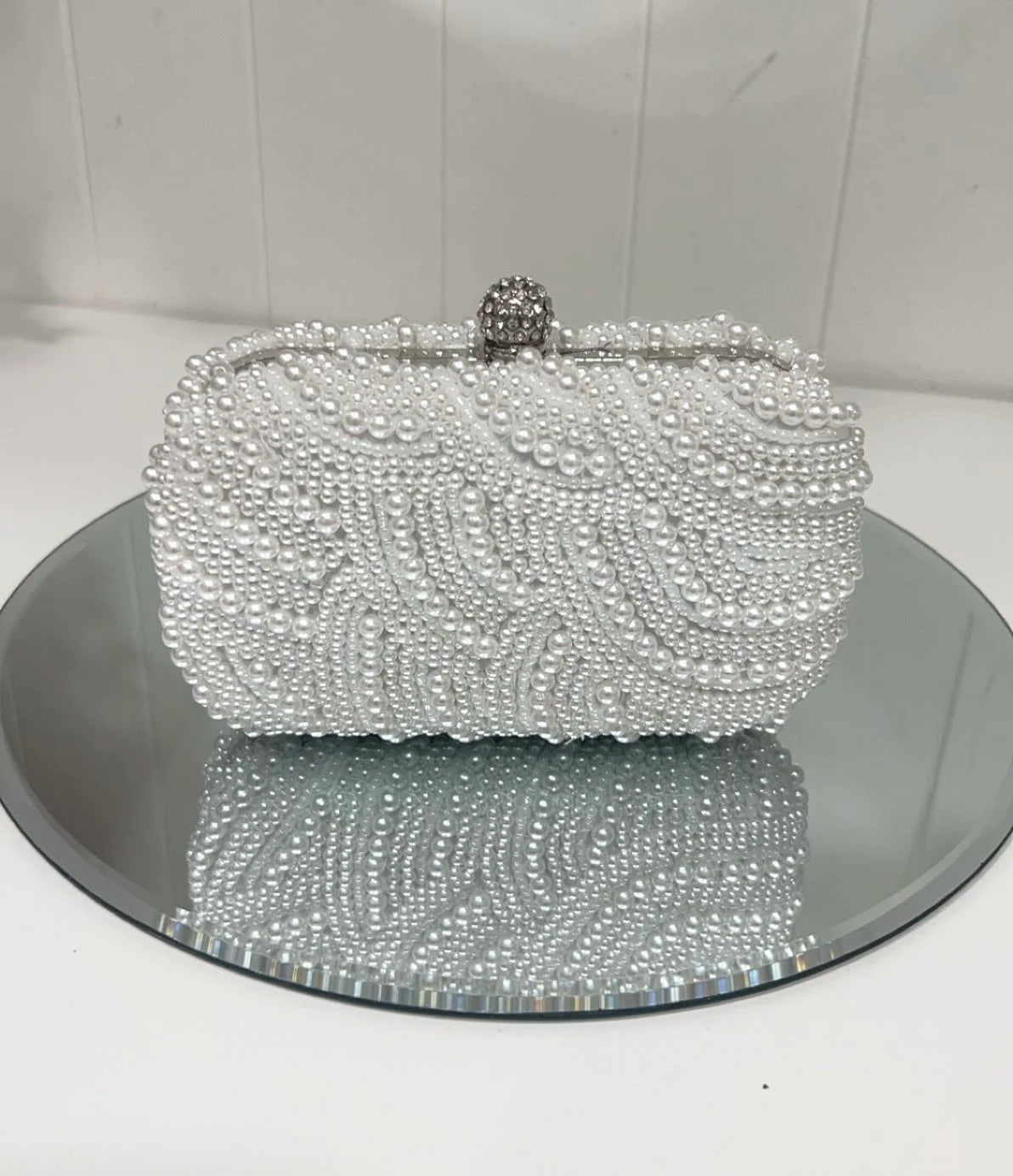 Grace White Pearl Box Clutch