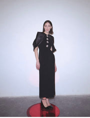 Poise Black Shoulder Cape Dress