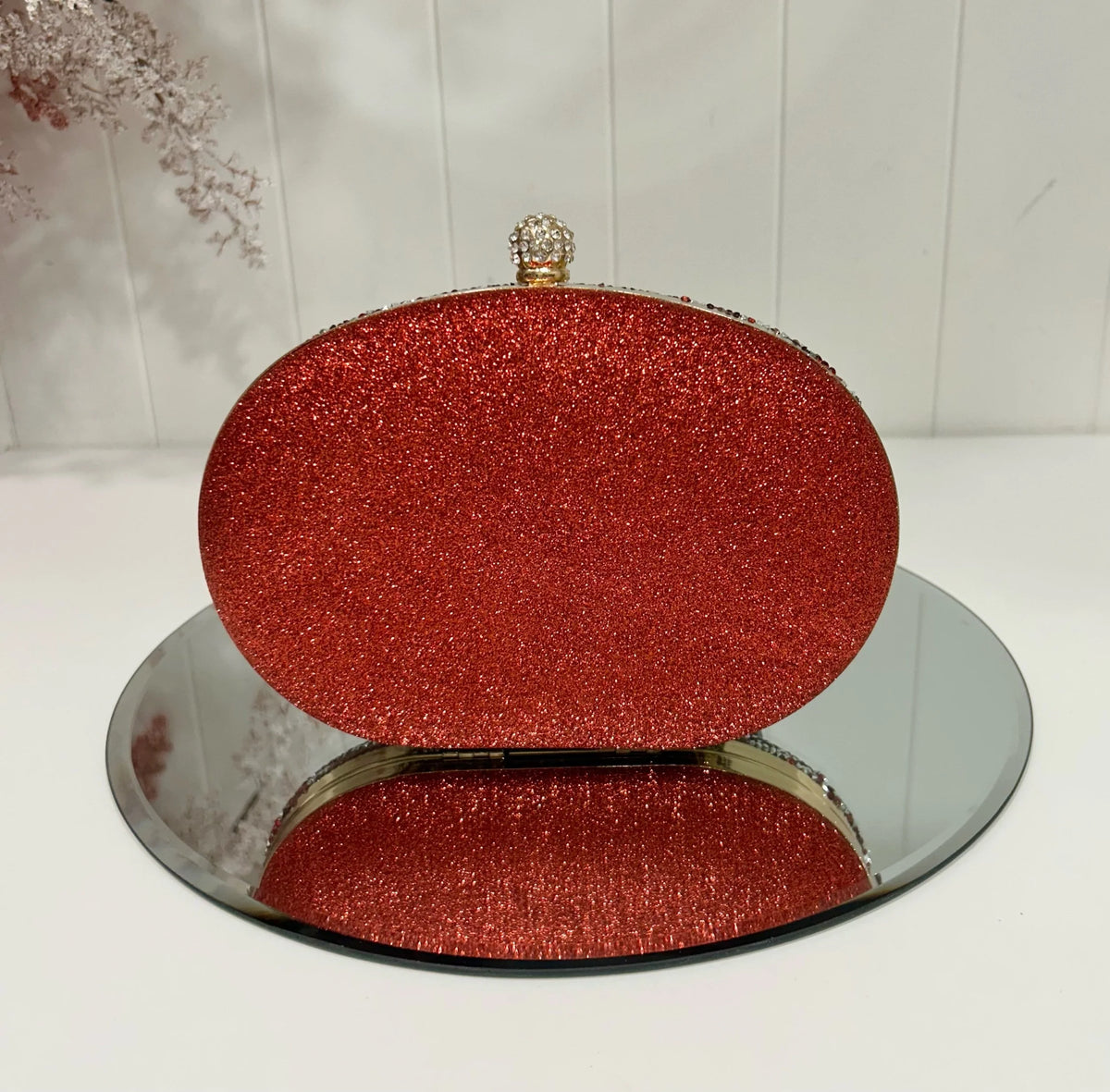 Daisy Red Oval Jewelled Clutch