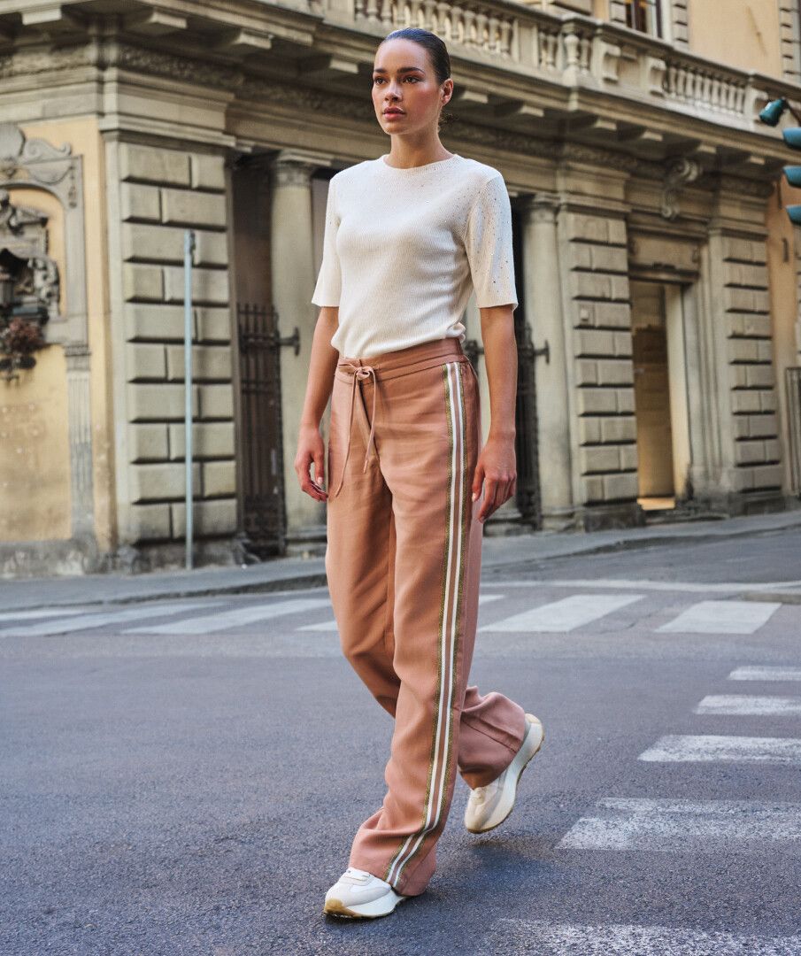 Misty Camel Stripe Trousers