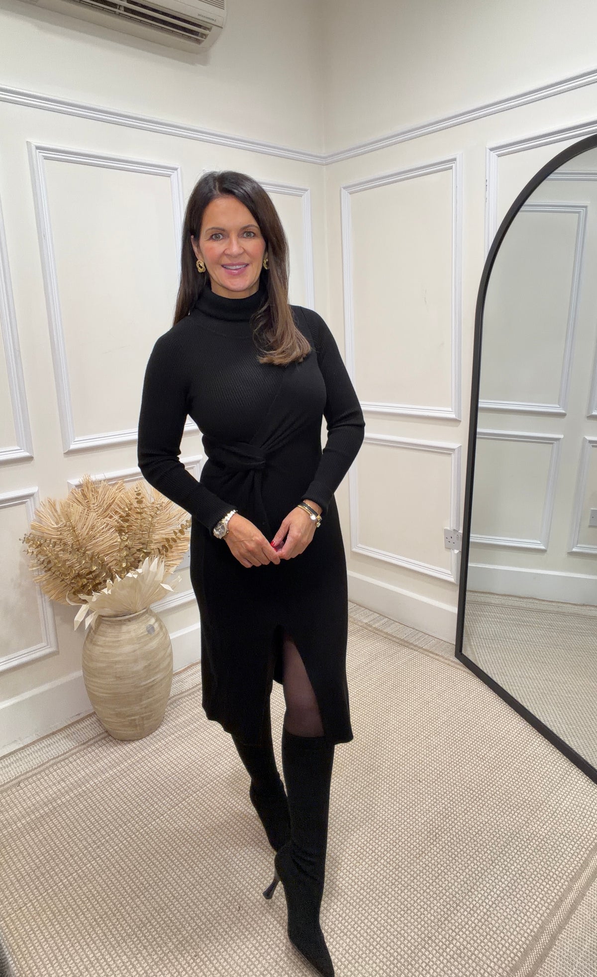 Prugna Black Turtleneck Knit Dress