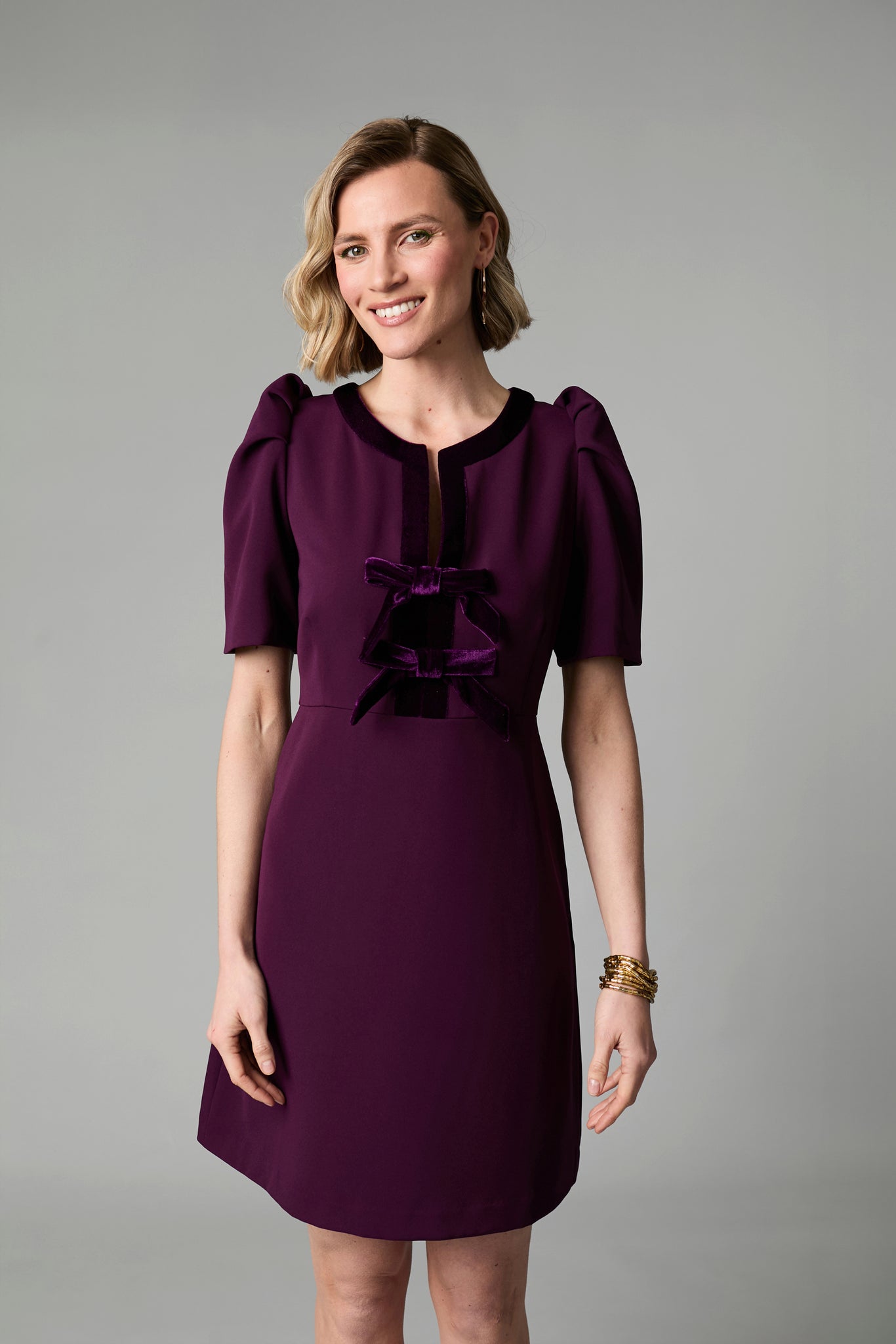 Sara Plum Bow Short Dress