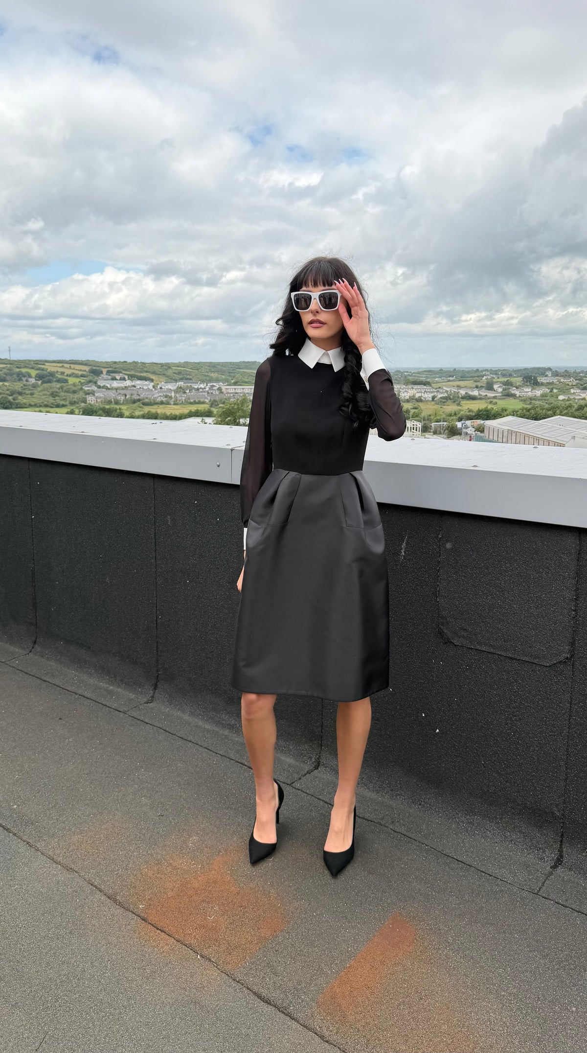 Aura Black Long-Sleeve Collar Dress