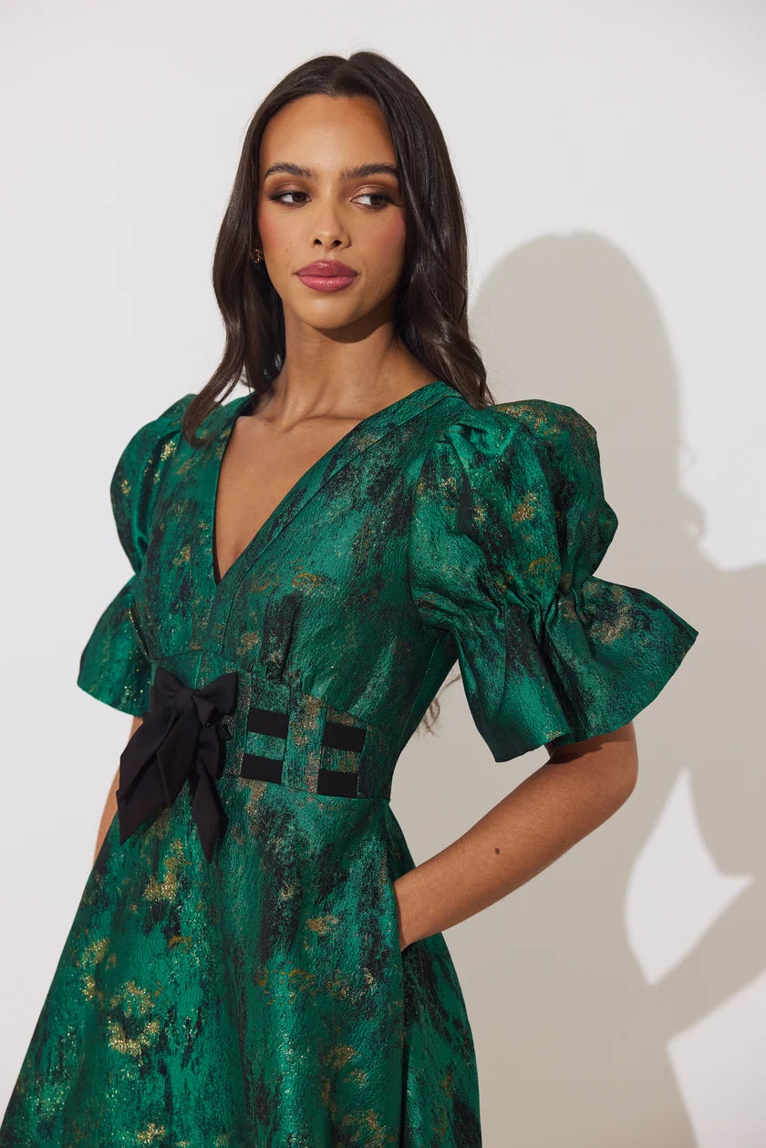 Callie Metallic Emerald Dress