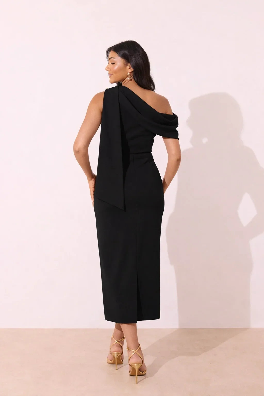 Eleni Black One Shoulder Dress