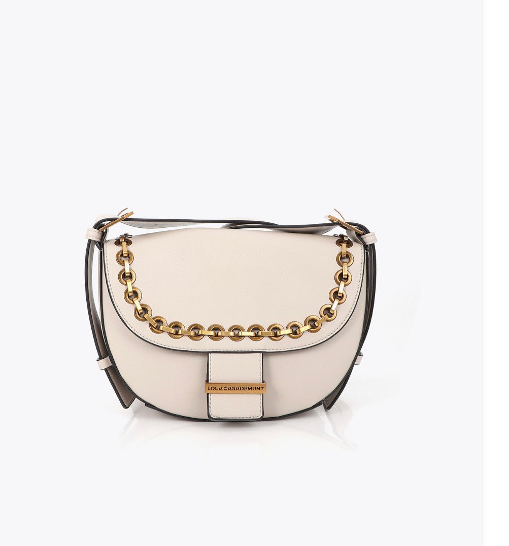 Mia Cream & Gold Saddle Shoulder Bag