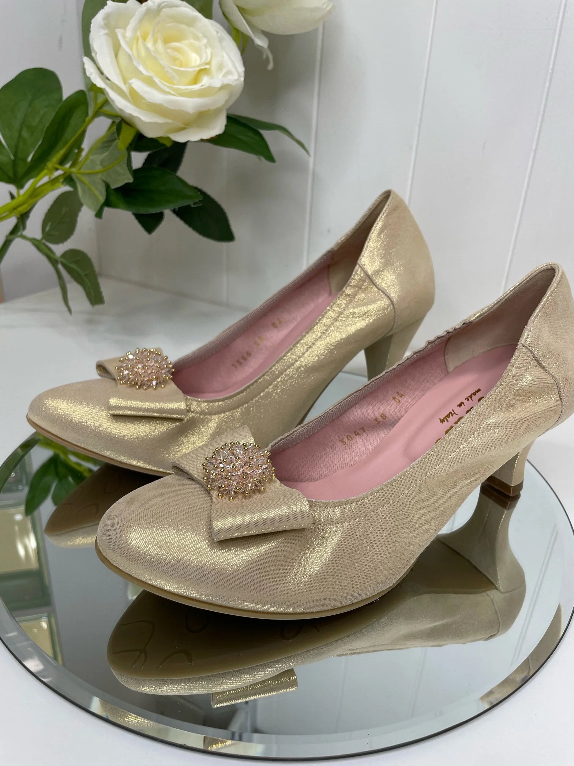 Le Babe Gold Low Heel Court Shoe