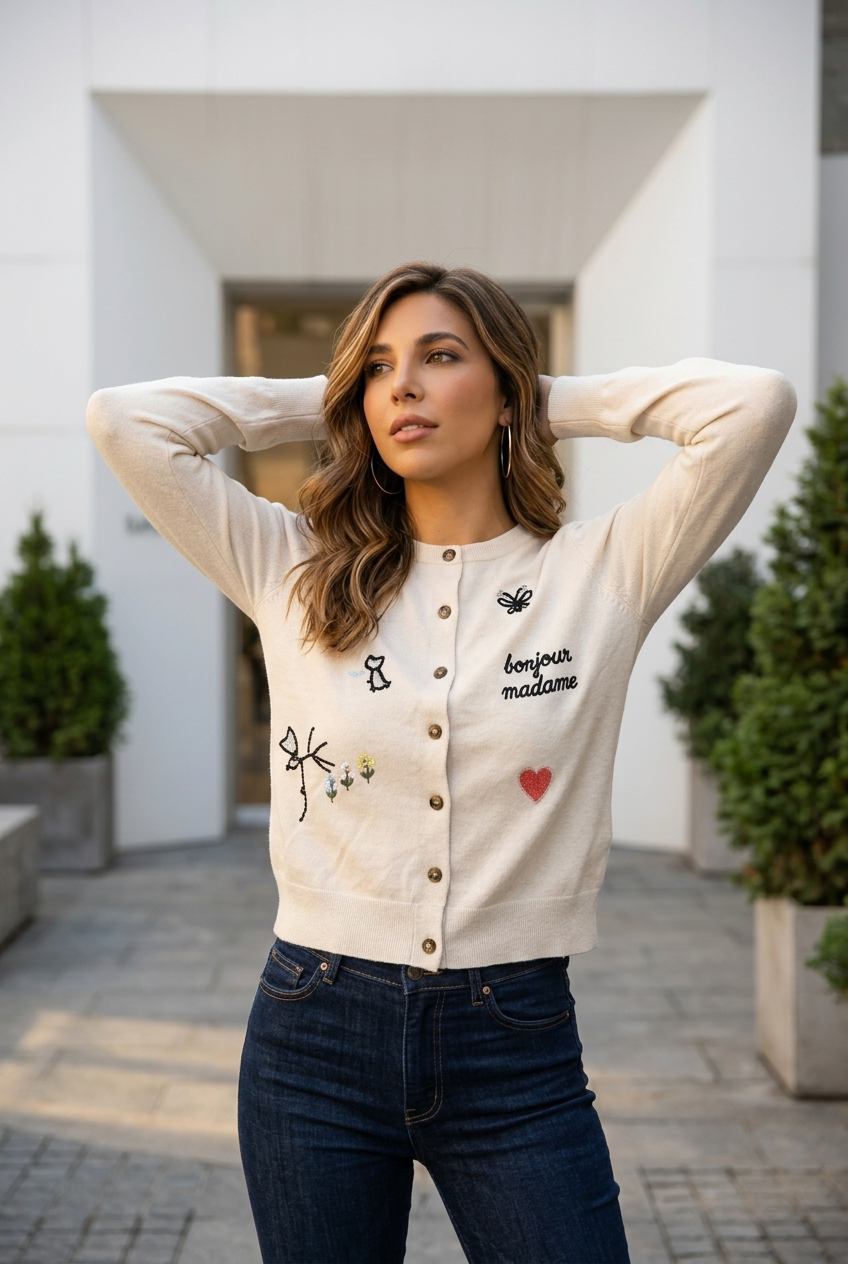 Fifi Embroidered Button-Down Cardigan