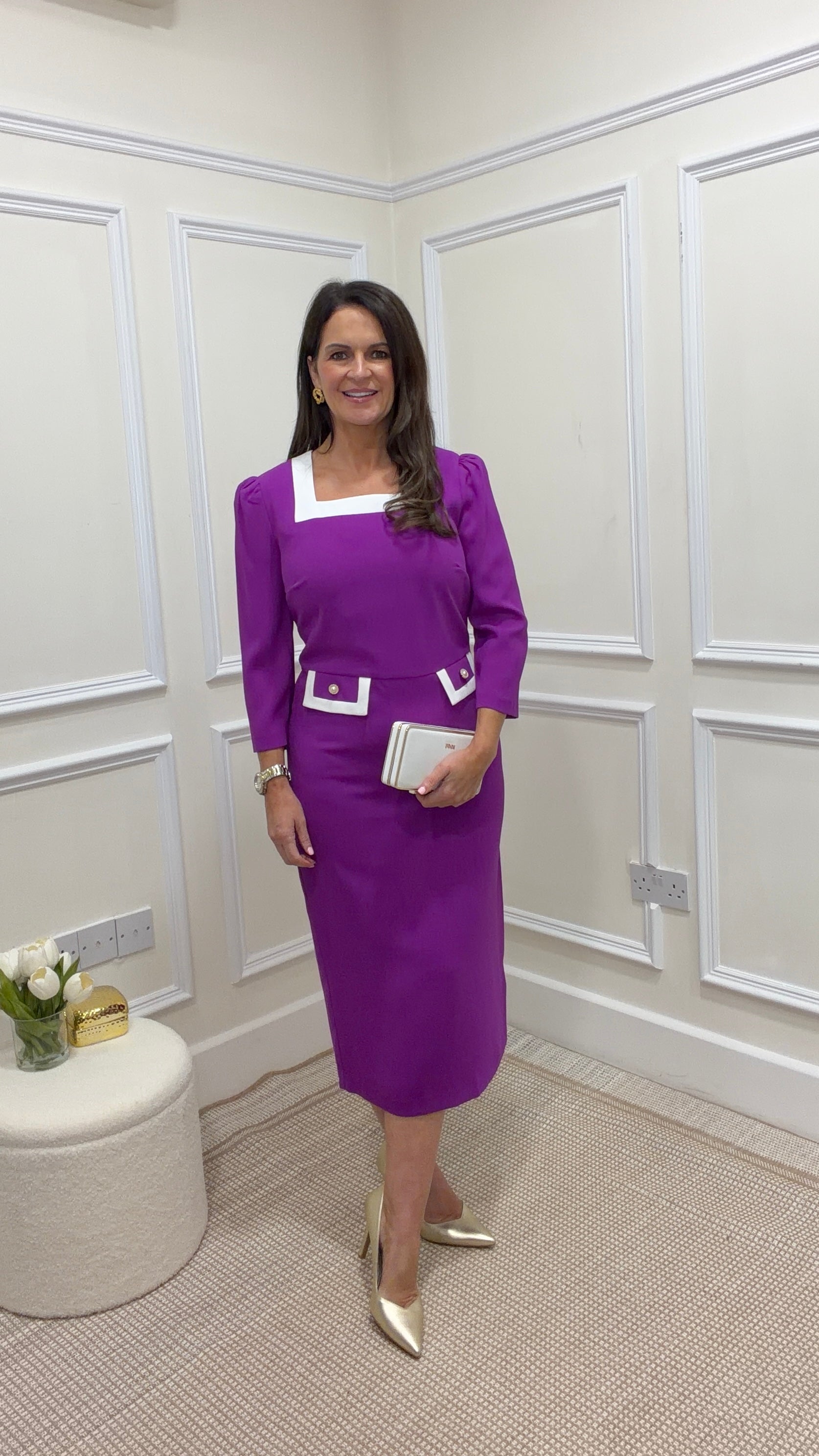 Faye Purple Square Neck Pencil Midi Dress