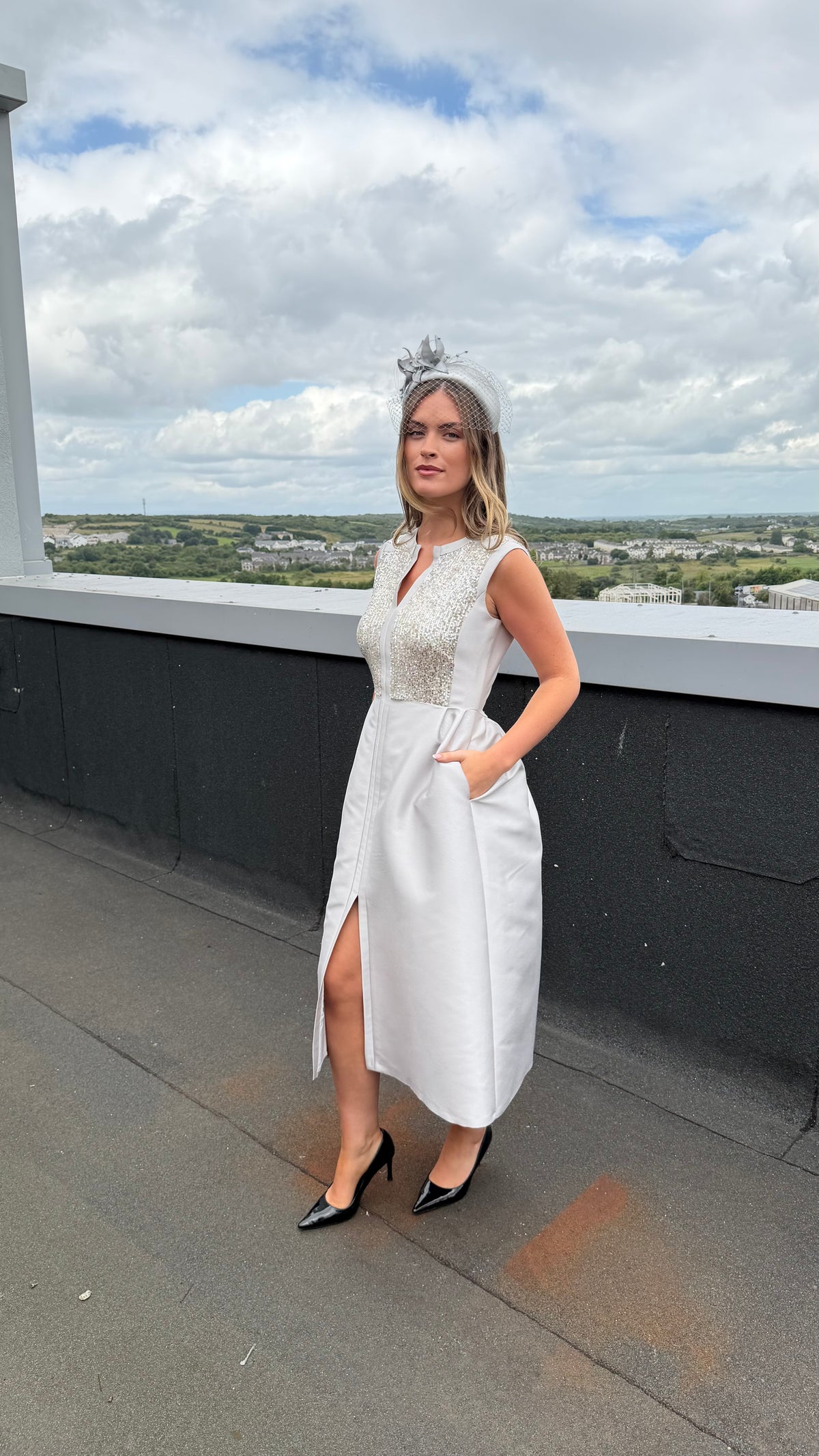 Jenny Sequin Midi Dress in Silver