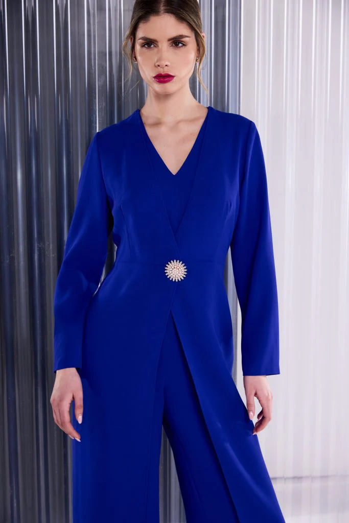 Khloe Blue Long-Sleeve Jumpsuit