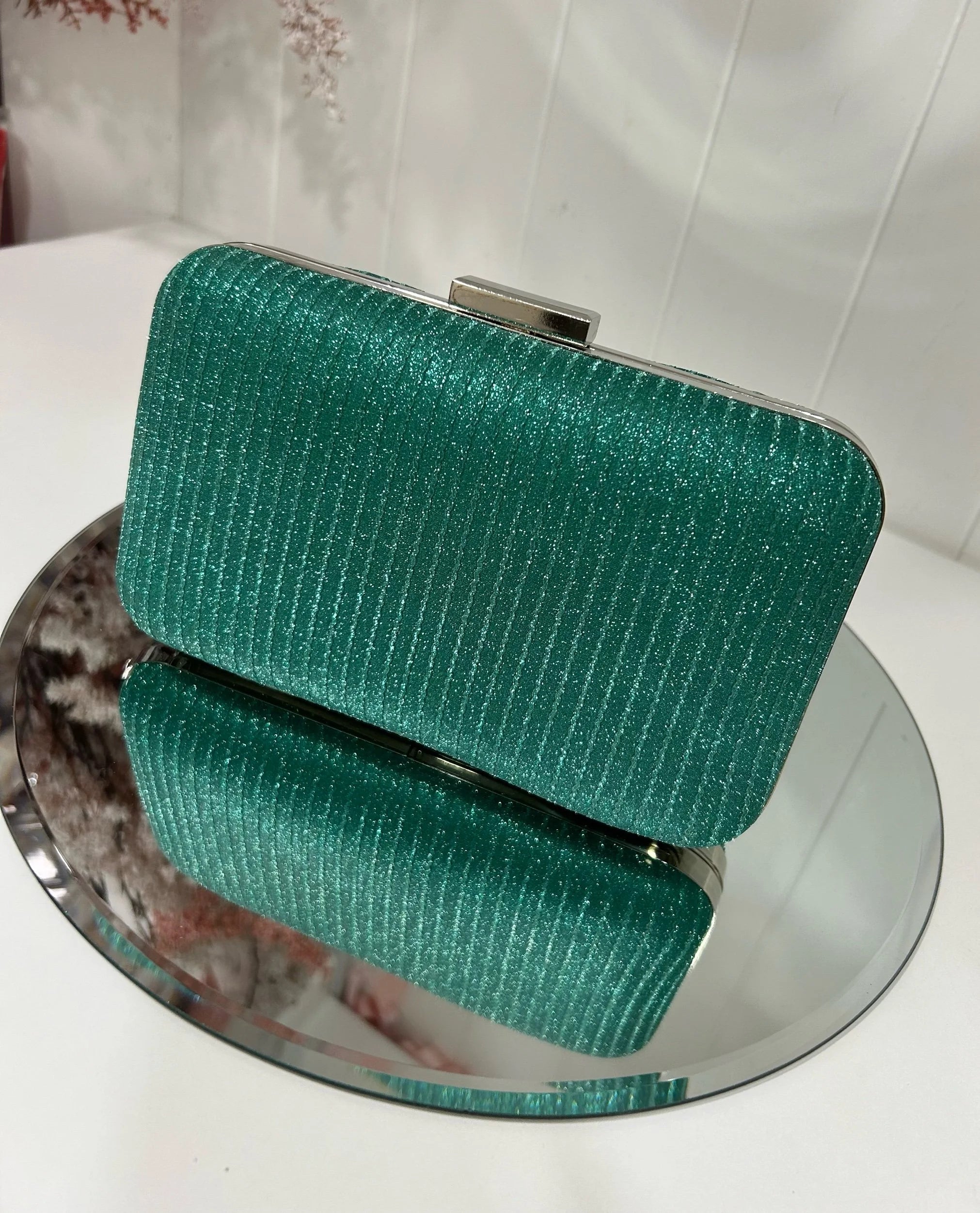 Mia Green Shimmer Clutch