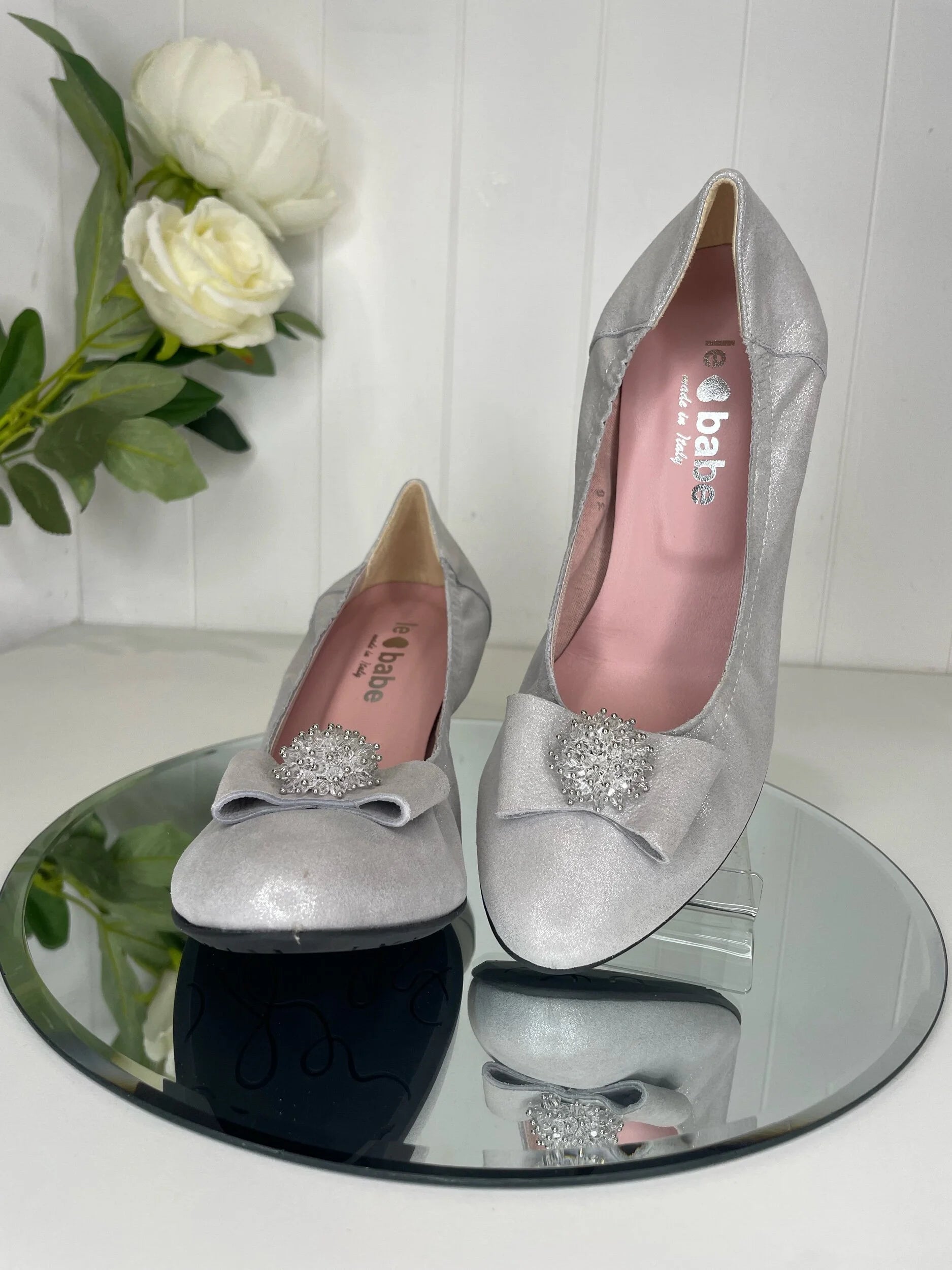 Le Babe Silver Grey Low Heel Court Shoe