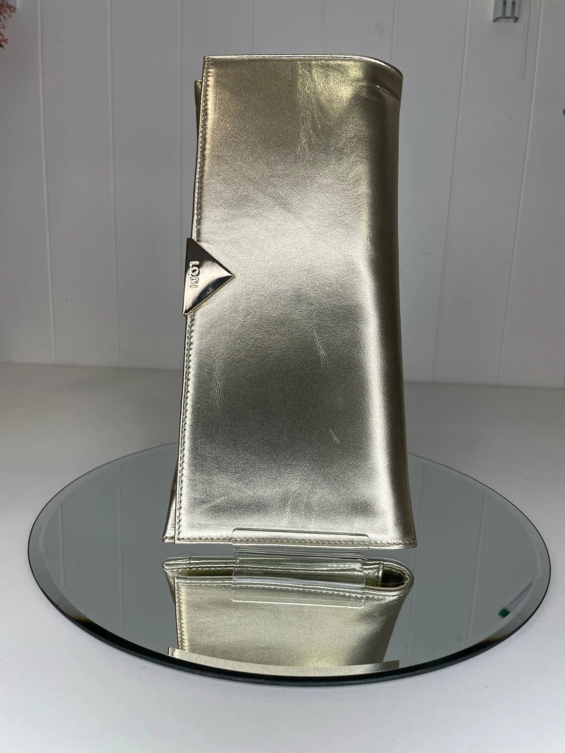 Lodi Vicky Gold Leather Slim Clutch Bag