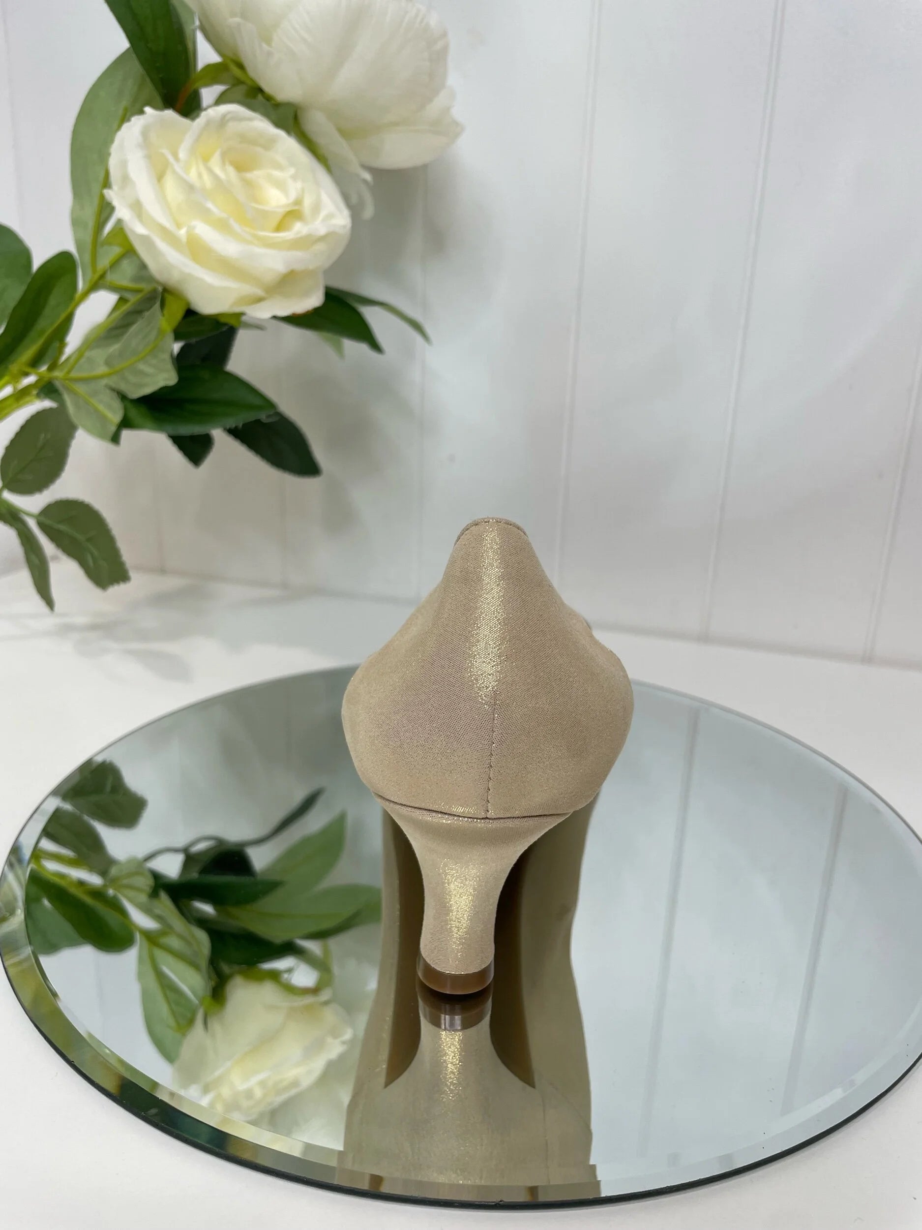 Le Babe Gold Low Heel Court Shoe