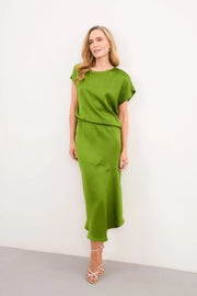 Ruth Satin Dress in Forest Green