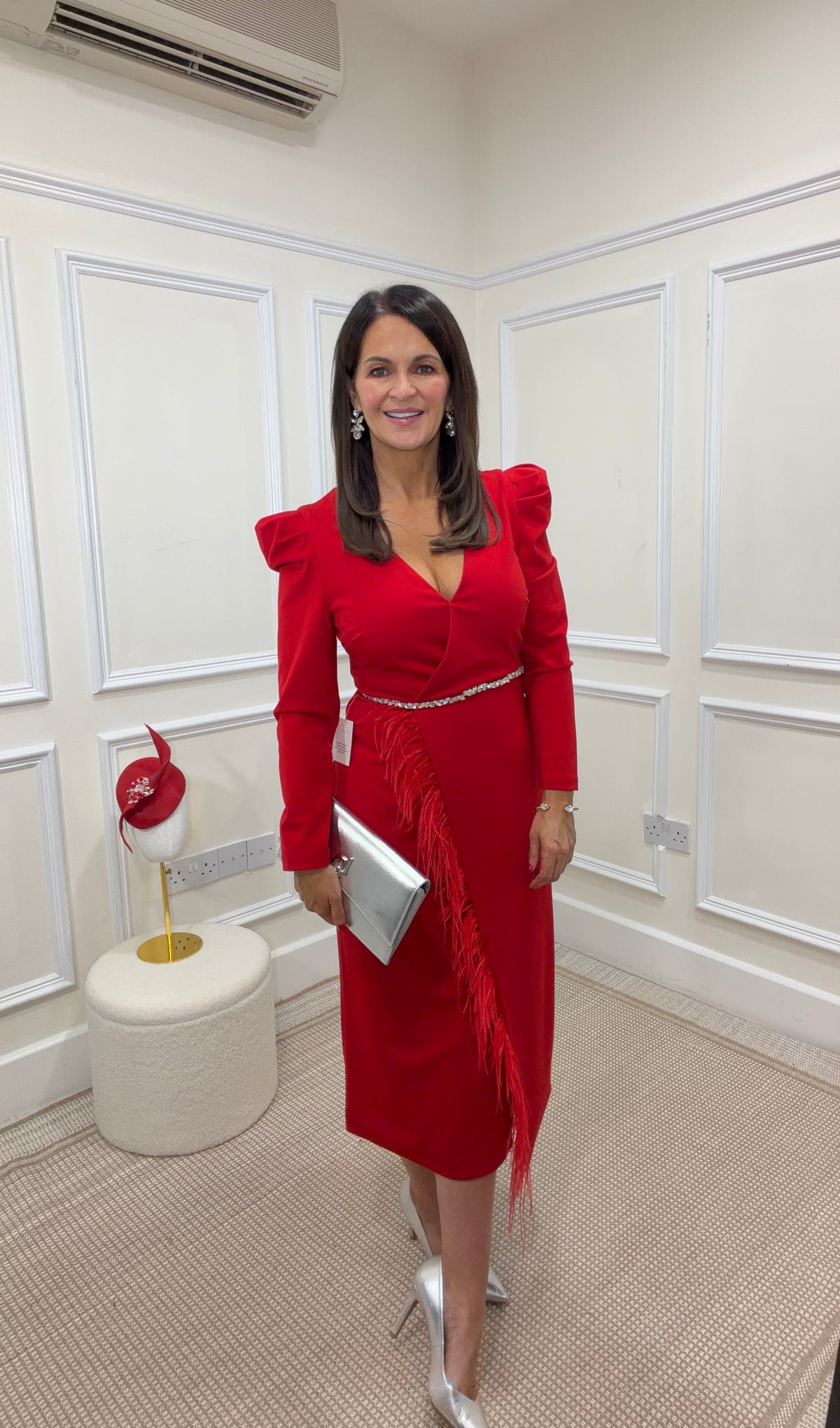 Vivienne Red Embellished Waist Feather Dress