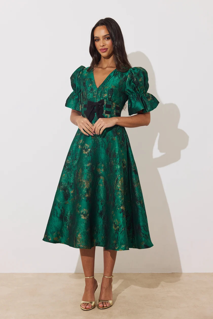 Callie Metallic Emerald Dress