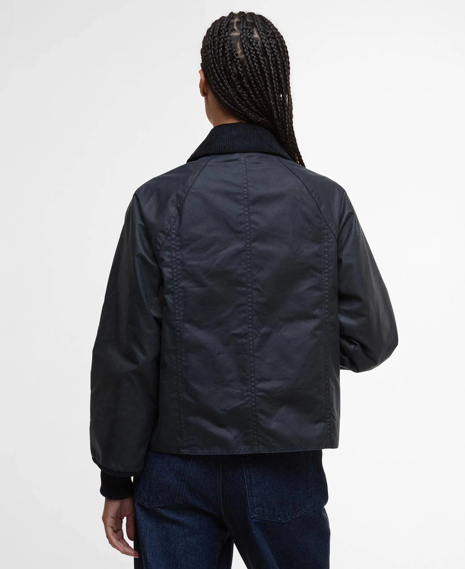 Barbour Navy Cropped Beadnell Waxed Jacket