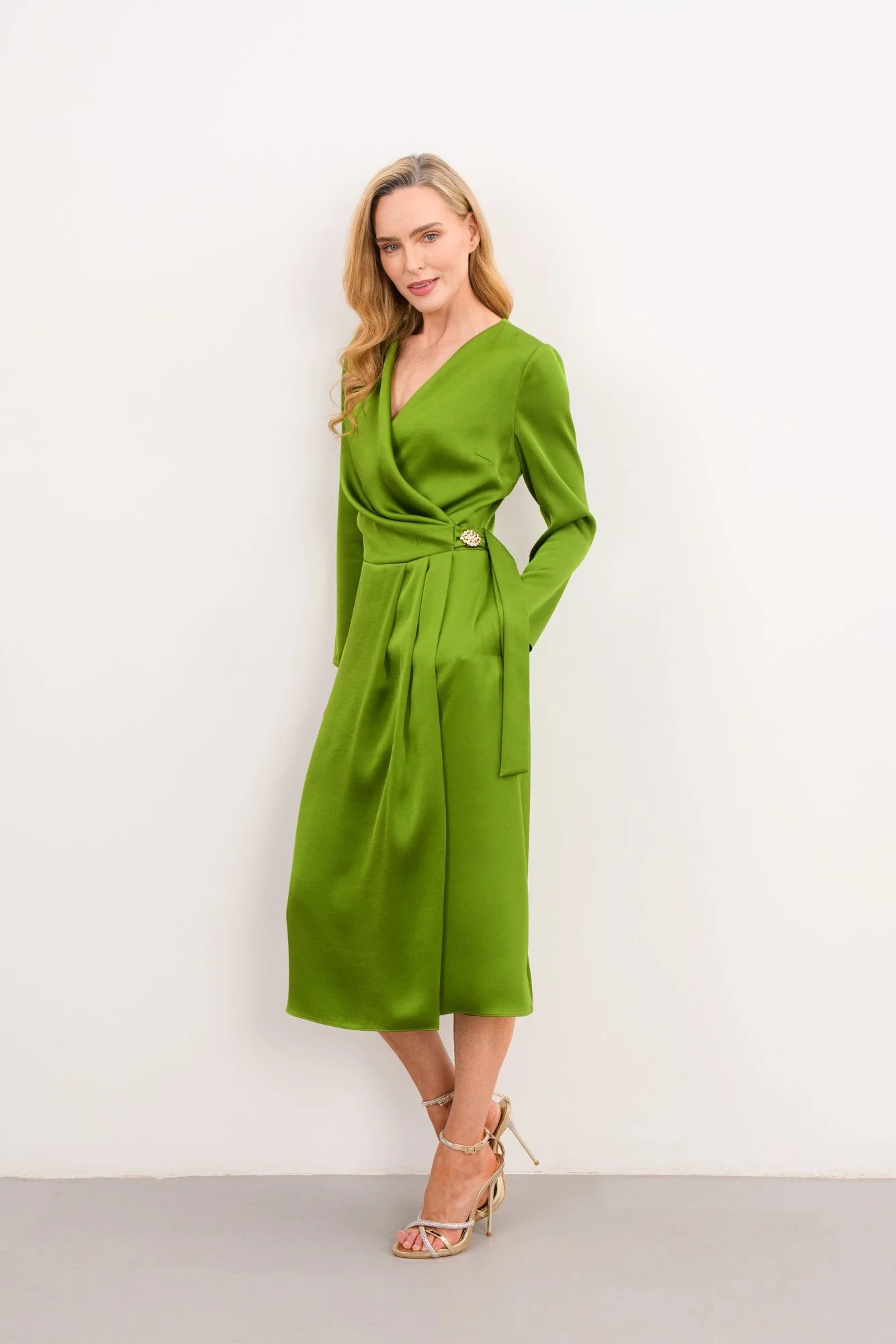 Kamilla Long-Sleeve Dress in Forest Green