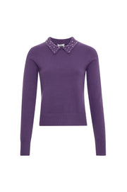 Leona Purple Slim Knit Sweater with Pearls