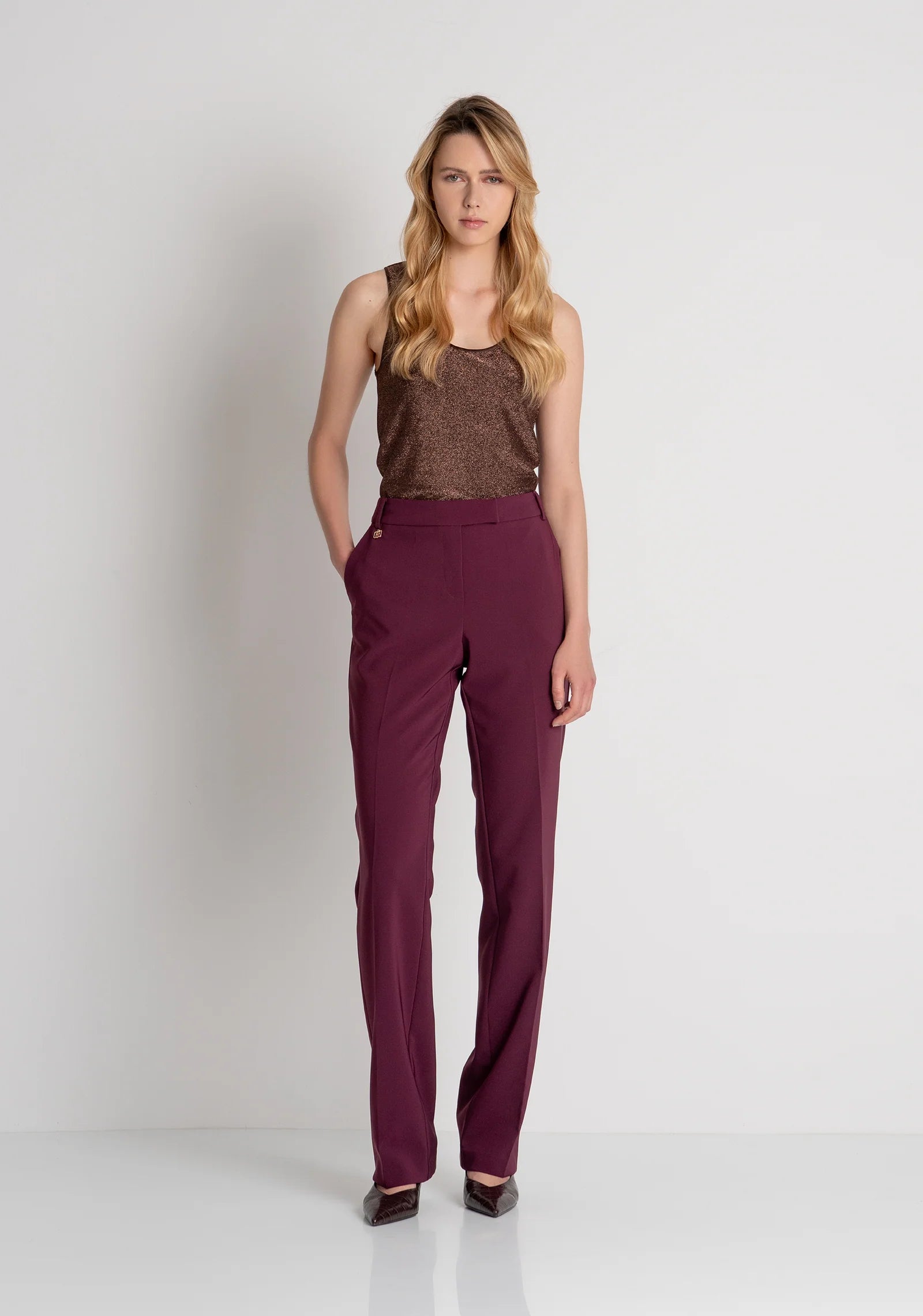 Jane Burgundy Bootcut Chino Trouser