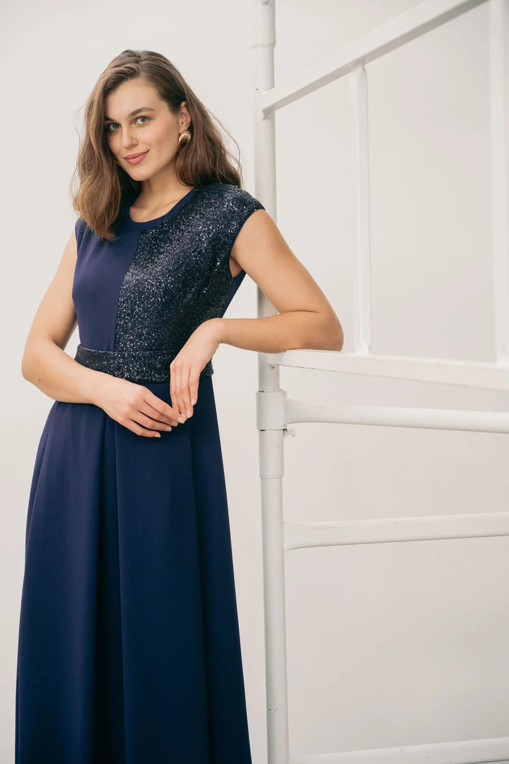 Feya Sequin Dress in Navy