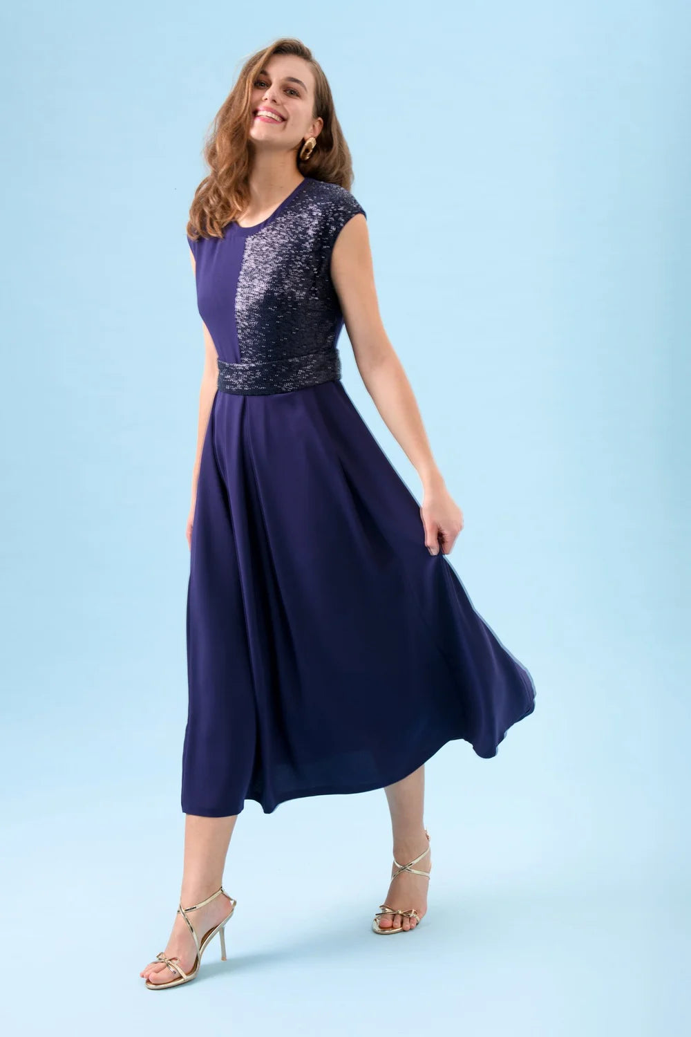 Feya Sequin Dress in Navy