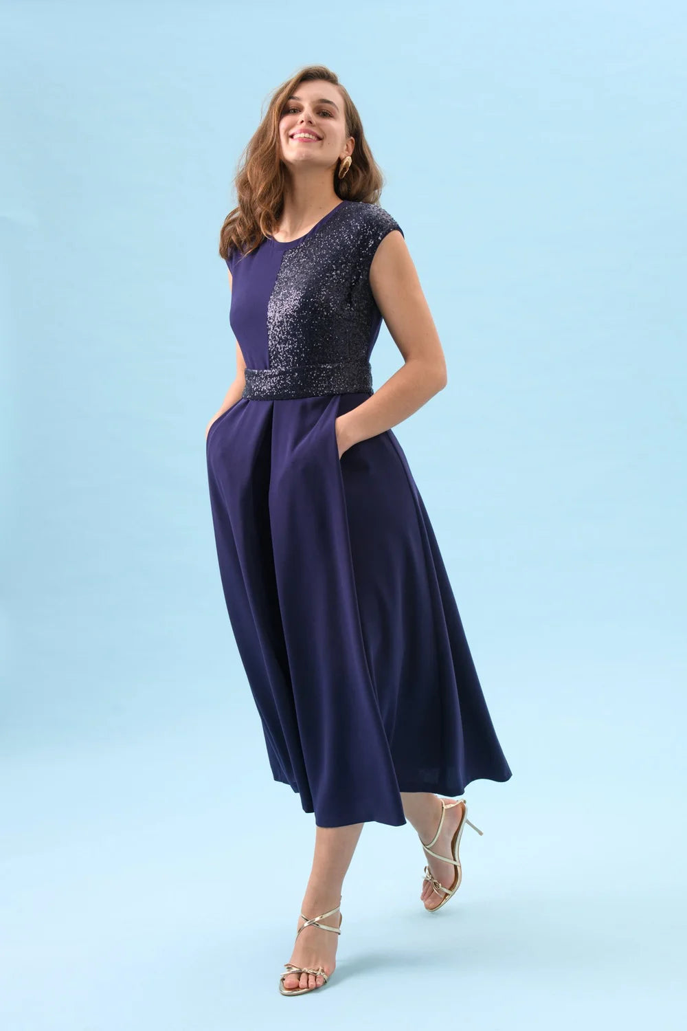 Feya Sequin Dress in Navy