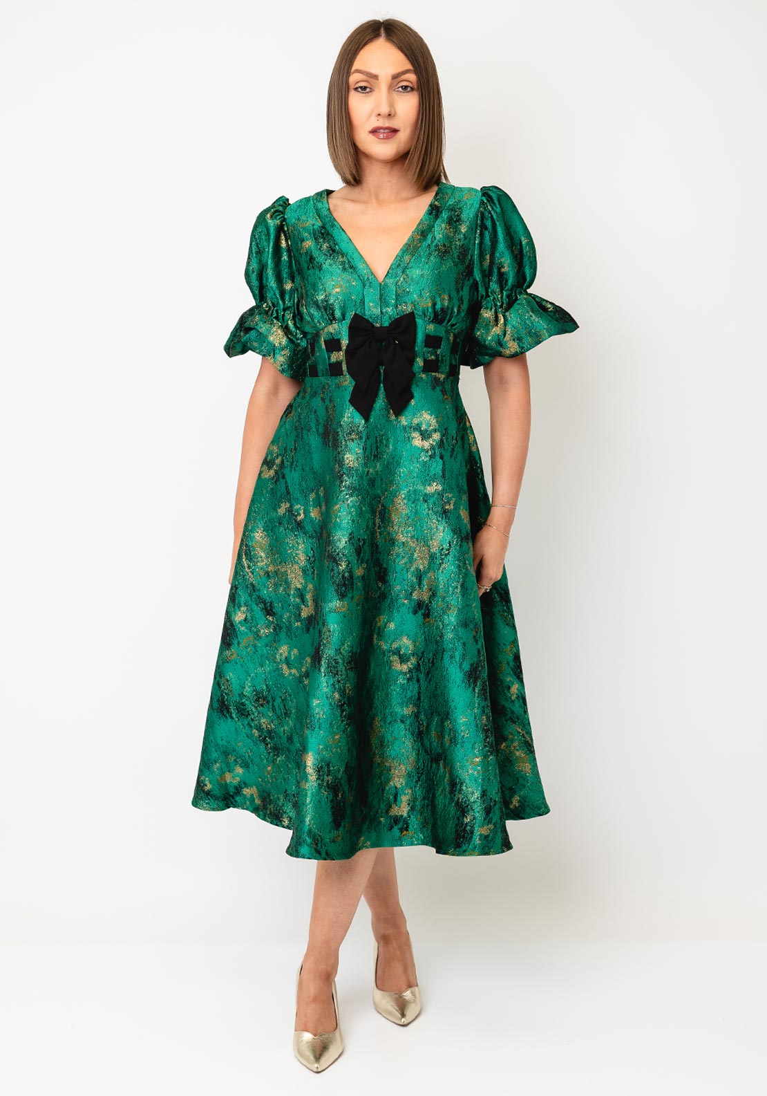 Callie Metallic Emerald Dress