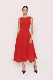 Carmen Red Dress with Chain/Ribbon Detail