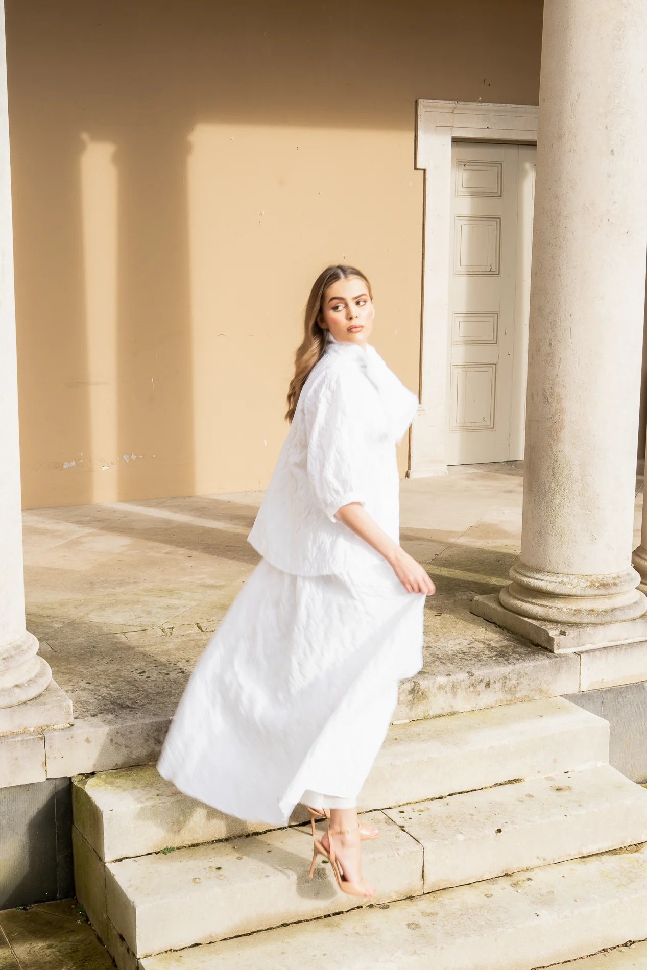 Roisin Linnane Halston White Jacquard Skirt