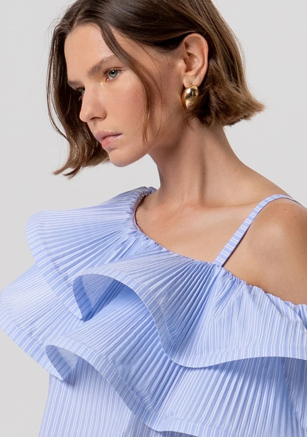 Sarafina Blue/White Stripe Ruffle Top