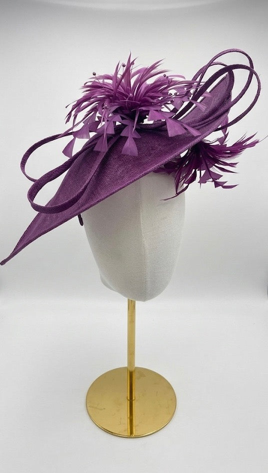 Violet Fascinator with Flowers & Pearls