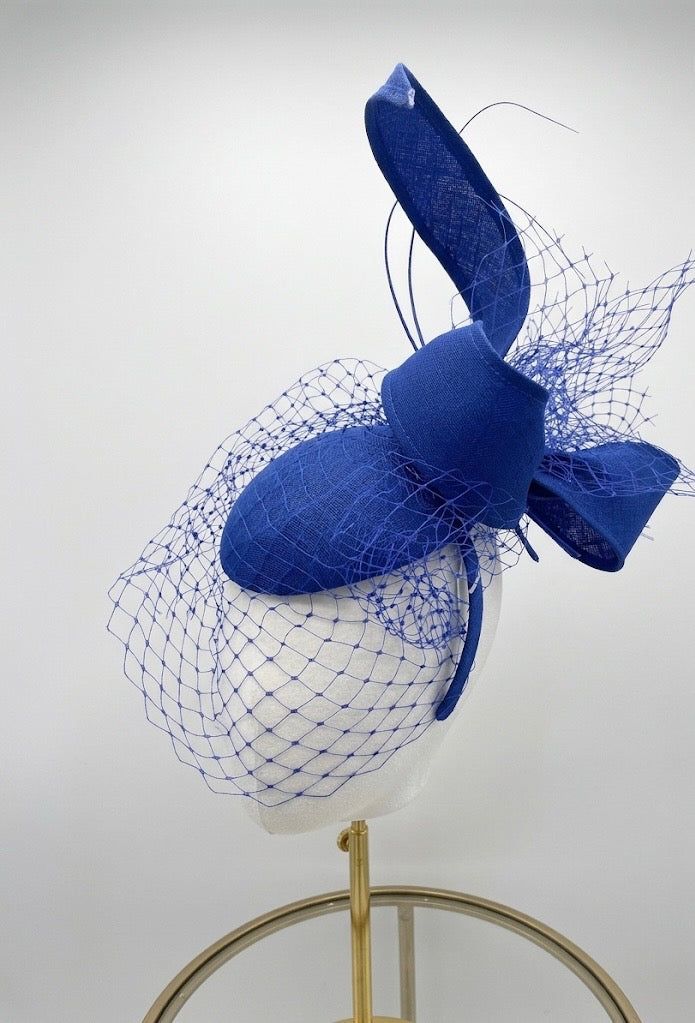 Royal Blue Fascinator with Bow & Netting