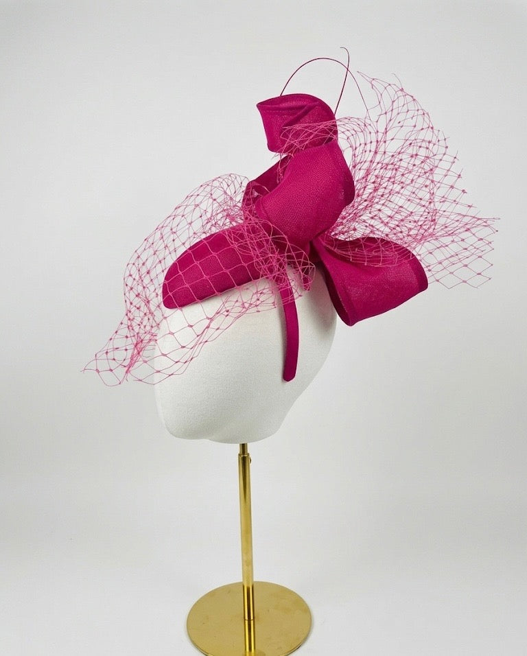 Fuchsia Pink Fascinator with Bow & Netting