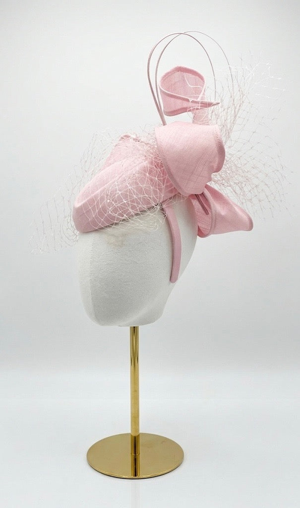 Baby Pink Fascinator with Bow & Netting